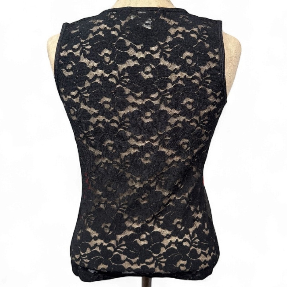VTG Y2K Brenda's M Black Red Lace Abstract Print Tank Top Phoebe Rhinestone Goth - Picture 10 of 10